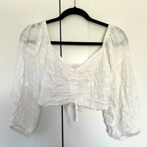 L space white puff sleeve crop top XS